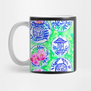 Chinoiserie pagodas on lime green Mug